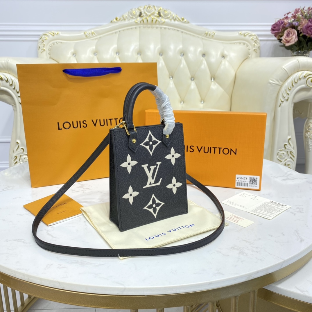 Louis Vuitton PETIT SAC PLAT Handbag Monogram Empreinte M57937 Black/Beige